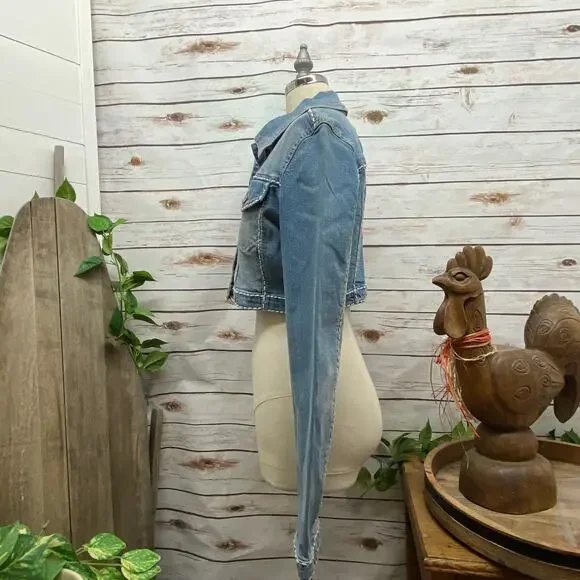 RTB Real Tough B itch Denim Jacket LARGE Biker Babe Blue Jean Embroidered Bling - Picture 8 of 12